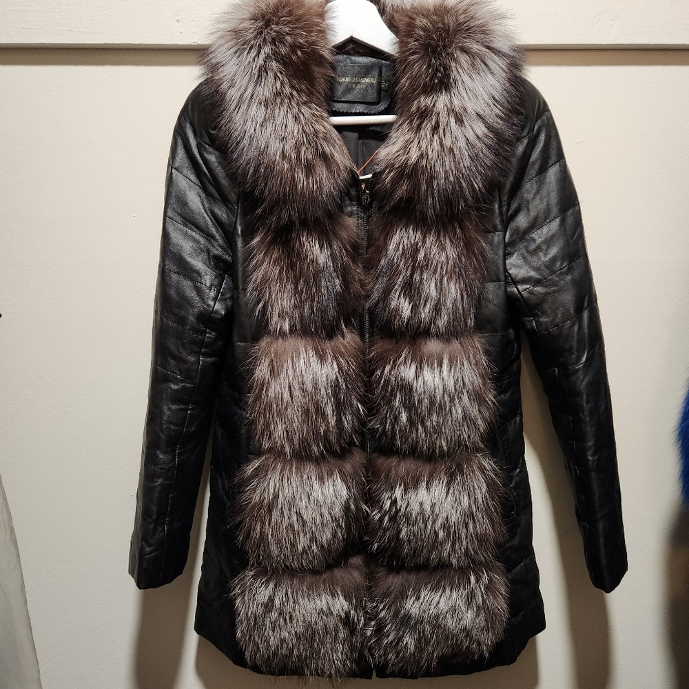 NWT Real Long Fox Fur Leather Down Coat Only One Available